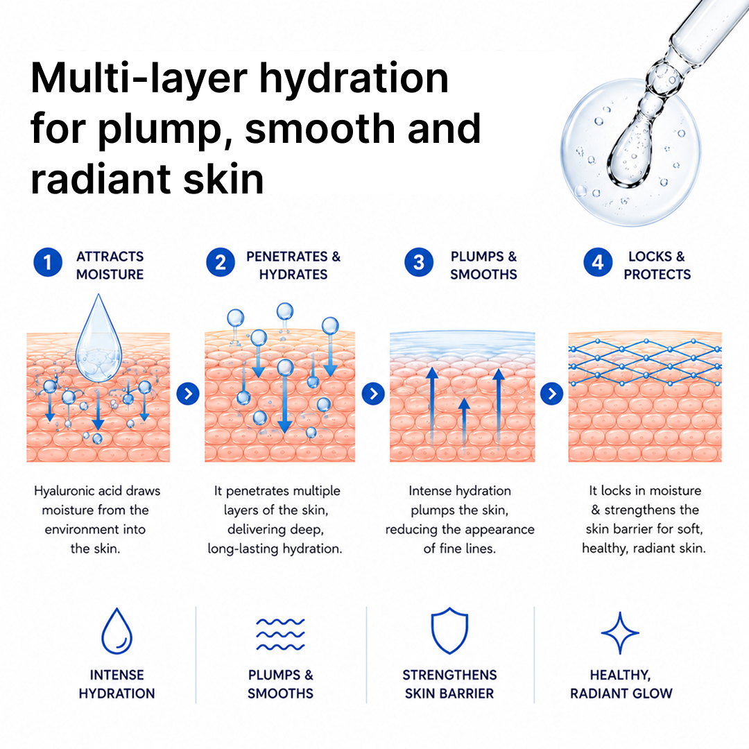 Diagram of multi-layer hydration for plump, smooth, and radiant skin.